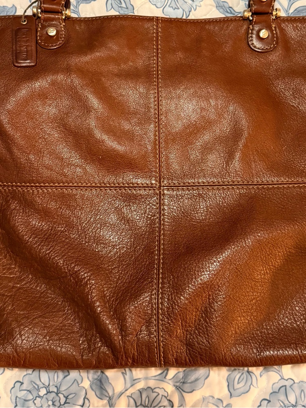 Liz Claiborne Genuine Leather Tote Bag Brown Large Shoulder Bag Shopper Purse - Picture 4 of 13